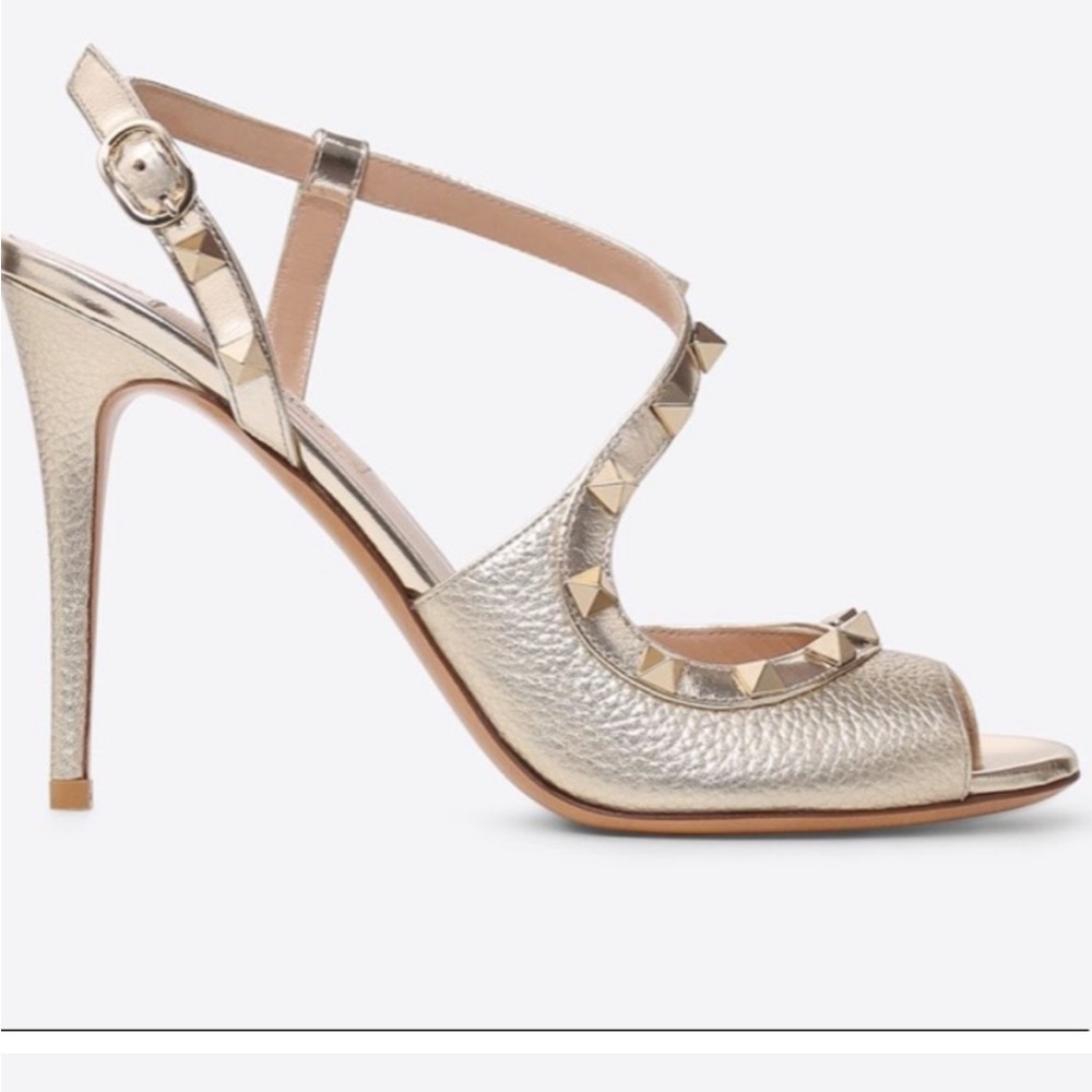 Valentino Rockstud Asymmetric Metallic Gold Heels 40